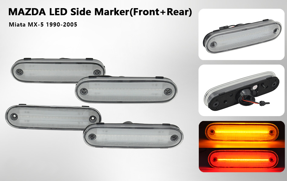 LED 4-Pieces Set Side Marker Lights (Clear design) For NA/NB